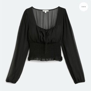 Nine Britton Black Puff Sleeve Tie Front Blouse